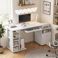 HOMCOM Wood Computer Desk Laptop Workstation Drawer Shelf for Home Office in White