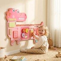 AIYAPLAY Busy Board Panels Wall Mounted Dinosaur, Pink