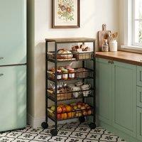 HOMCOM Metal Kitchen Trolley with Pull-Out Baskets, Rustic Brown