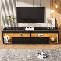 Merax Black High Gloss LED TV Stand for TV up to 80 Inch with Glass Tabletop