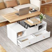 Merax Extendable Lift Top Coffee Table on Wheels with 4 Drawers in Natural