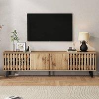 Merax Slatted Wood Effect TV Stand for TVs up to 70 Inch Retro Media Console in Natural