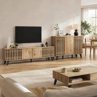 Merax Wood Effect Living Room Furniture 180cm TV Stand & 150cm Sideboard in Natural