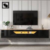 Merax Modern Wall Mounted Floating TV Stand for TVs up to 75 Inch, with LED in Black
