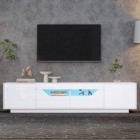Merax Modern White High Gloss LED TV Stand with 2 Drawers, 2 Doors