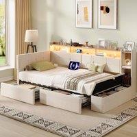 Merax 3ft Single Corner Daybed with Ottoman, LED & Charging Station in Beige