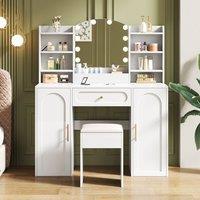 Merax White Hollywood Vanity Dressing Table Set with LED Mirror & Stool