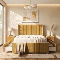 Stratus Interiors Oulton Wingback Divan Bed with Panel Headboard & Storage - 4 Drawer in Yellow | Size: Single