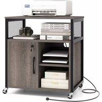 Costway File Cabinet on Wheels Mobile Lateral Filing Cabinet w/ Charging Station in Grey