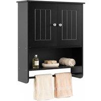 Costway Bathroom Wall Cabinet with 2 Doors Open Shelf & Towel Bar in Black