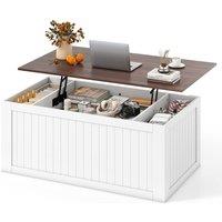 Costway 120 cm Farmhouse Center Table Lift Top Coffee Table with Doors White