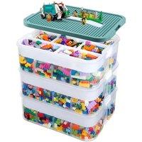 FLAVORA Green Storage Boxes for Lego 3-Tier Stackable | Size: Large
