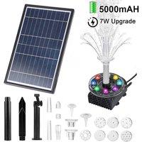 NESTLUNE 7W 8LED Solar Panel Powered Water Feature Pump Fountain in Black | Size: 100 cm x 15 cm