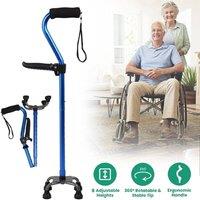FLAVORA Height Adjustable Quad Cane 4-Leg Stable Walking Stick in Blue