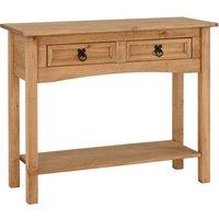 FORGEVIO 2 Drawer Console Hall Table With Shelf Wax Solid Wood Pine Rustic in Brown