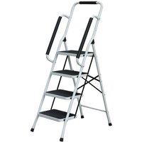 Havendro 4-Step Folding Ladder NonSlip Steel Handrail in White
