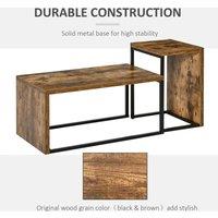 FORGEVIO 2 Pack Rustic Vintage Industrial Coffee & Side End Tables Metal Frame in Brown