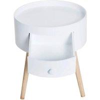 FORGEVIO Vintage Retro Small Round Side Bedside Table Drawer Plant Lamp Stand in White