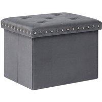 FORGEVIO Grey Velvet Storage Ottoman Footstool 42Dx32Wx32H cm Storage Seat