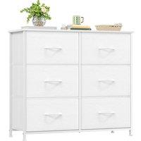 FORGEVIO 6 Drawer Wide Fabric Chest of Drawers Bedroom Storage Organizer in White