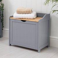 FORGEVIO Grey Wooden Laundry Chest Bamboo Lid Bathroom Linen Storage Bin