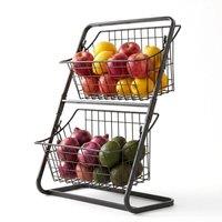 Nordara 2-Tier Metal Kitchen Fruit Basket in Black
