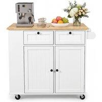 NESTLUNE B Kitchen Island on Wheel Rolling Storage Trolley in White | Size: 100 cm x 15 cm