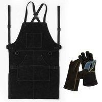 Havendro Heat-Resistant Leather Welding Apron 6 Pockets in Black