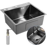 VOGREX Single Bowl Stainless Steel Kitchen Sink Mixer Tap Waste Kit Inset in Black