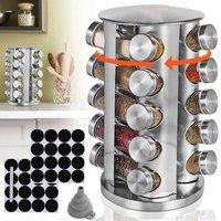 VOGREX Rotating Stainless Steel Spice Carousel Rack 20 Jar Stand in Silver