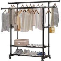 VOGREX Heavy Duty Double Rail Clothes Garment Storage Display Rack in Black