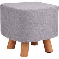 VOGREX Round Padded Wooden Ottoman Footstool 4 Legs in Grey