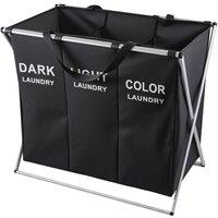 VOGREX Black Collapsible 3 Compartment Large Laundry Basket Bag