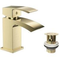 VOGREX Brass Modern Mono Basin Mixer Tap with Waste in Gold