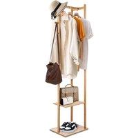 VOGREX Bamboo Coat Stand with 2 Shelves Pants Bar & 3 Hooks in Beige