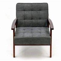 ERGOVEXA Accent Chair Wood Frame with Cushion Balck Wide Seat Armchair in Grey