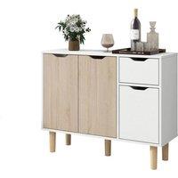 ERGOVEXA Wooden Sideboard TV Stand Storage Cabinet White & 2 Natural Doors