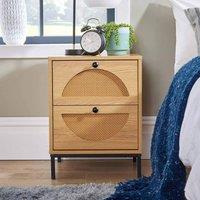 ERGOVEXA Bedside Cabinet 2 Drawer Rattan Front Nightstand Side Table in Brown