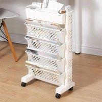 ERGOVEXA Bookshelf Cart On Wheels Book Storage Rack 5 Tier 39x19x64.5cm in White | Size: 39x19x64.5 cm