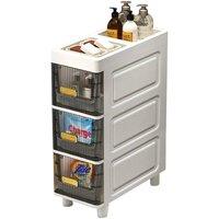 ERGOVEXA Transparent Grey 4 Drawers Slimline Bathroom Cabinet With Wheels in White