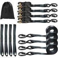 Kelvenix 4 x Heavy Duty Ratchet Tie Down Straps in Black | Size: 100g