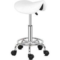 Kelvenix PU Leather Salon Saddle Stool in White | Size: 0.6m2