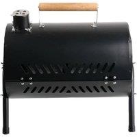 Ventryn Portable Stainless Steel Barrel BBQ 2 Cooking Areas in Black