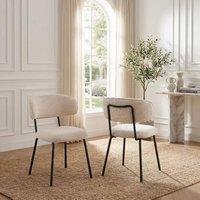 SONARA Set of 2 Linen Fabric Mid-Century Dining Chairs with Handle in Cream