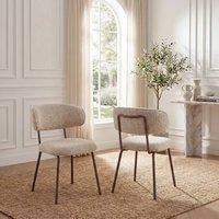 SONARA Set of 2 Linen Fabric Mid-Century Dining Chairs with Handle in Khaki