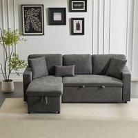 Tokpiedi 3 Seater L-Shaped Sectional Sofa Bed with USB Charging & Side Shelf in Grey