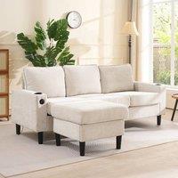 Tokpiedi 4 Seater Reversible Sectional Corner Sofa with USB & Cup Holders in Beige