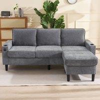 Tokpiedi 4 Seater Reversible Sectional Corner Sofa with USB & Cup Holders in Grey