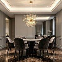 INMTFEI Gold Dandelion Crystal Pendant Hanging Chandelier with Adjustable Cord