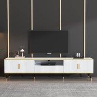 Tokpiedi Minimalist TV Stand Storage Cabinet with Soft Close Doors in White